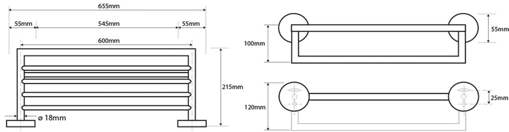 Sapho Sapho, X-ROUND polička na uteráky s hrazdou 650x215x110mm, chróm, XR419