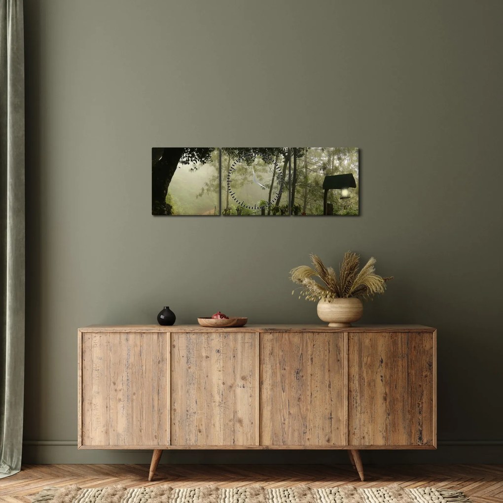 Obraz rannej hmly (s hodinami) (90x30 cm)