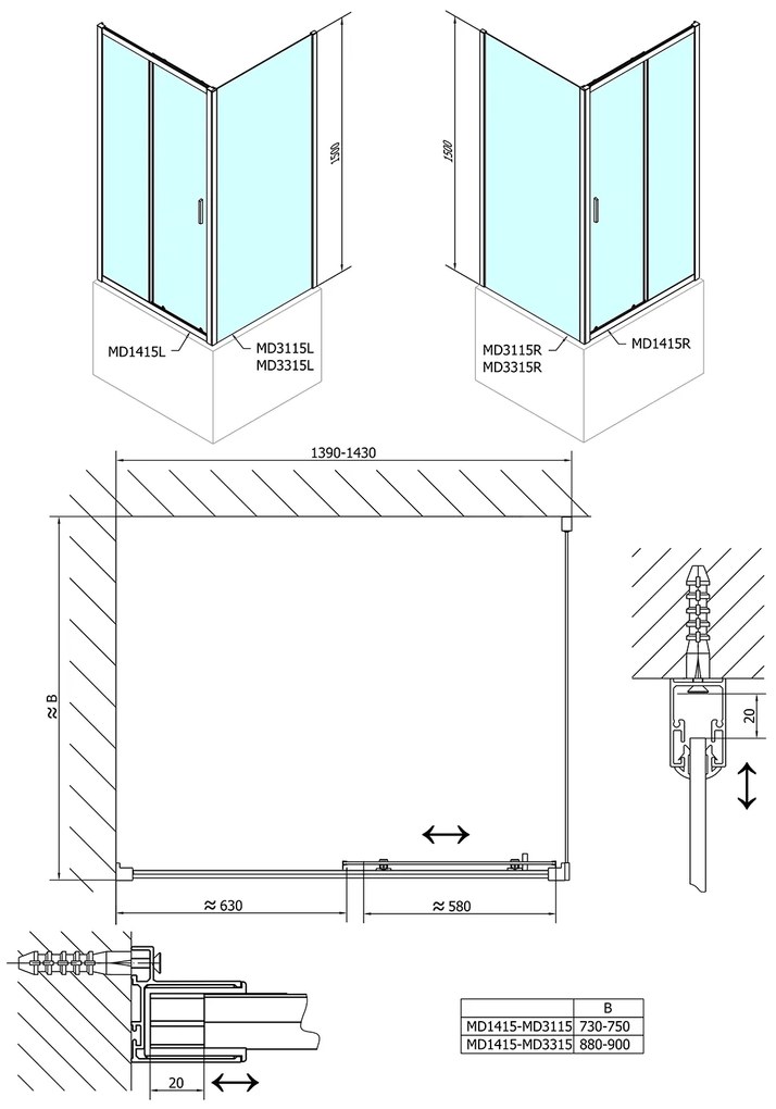 Polysan Polysan, DEEP sprchová bočná stena 900 x 1500 mm, číre sklo, MD3315