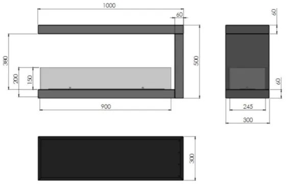 InFire - Rohový BIO krb 100x50 cm 3kW obojstranný