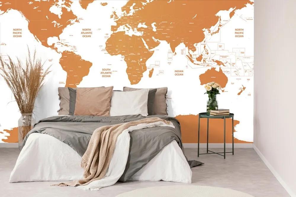 Tapeta mapa sveta s jednotlivými štátmi v oranžovej farbe - 225x150