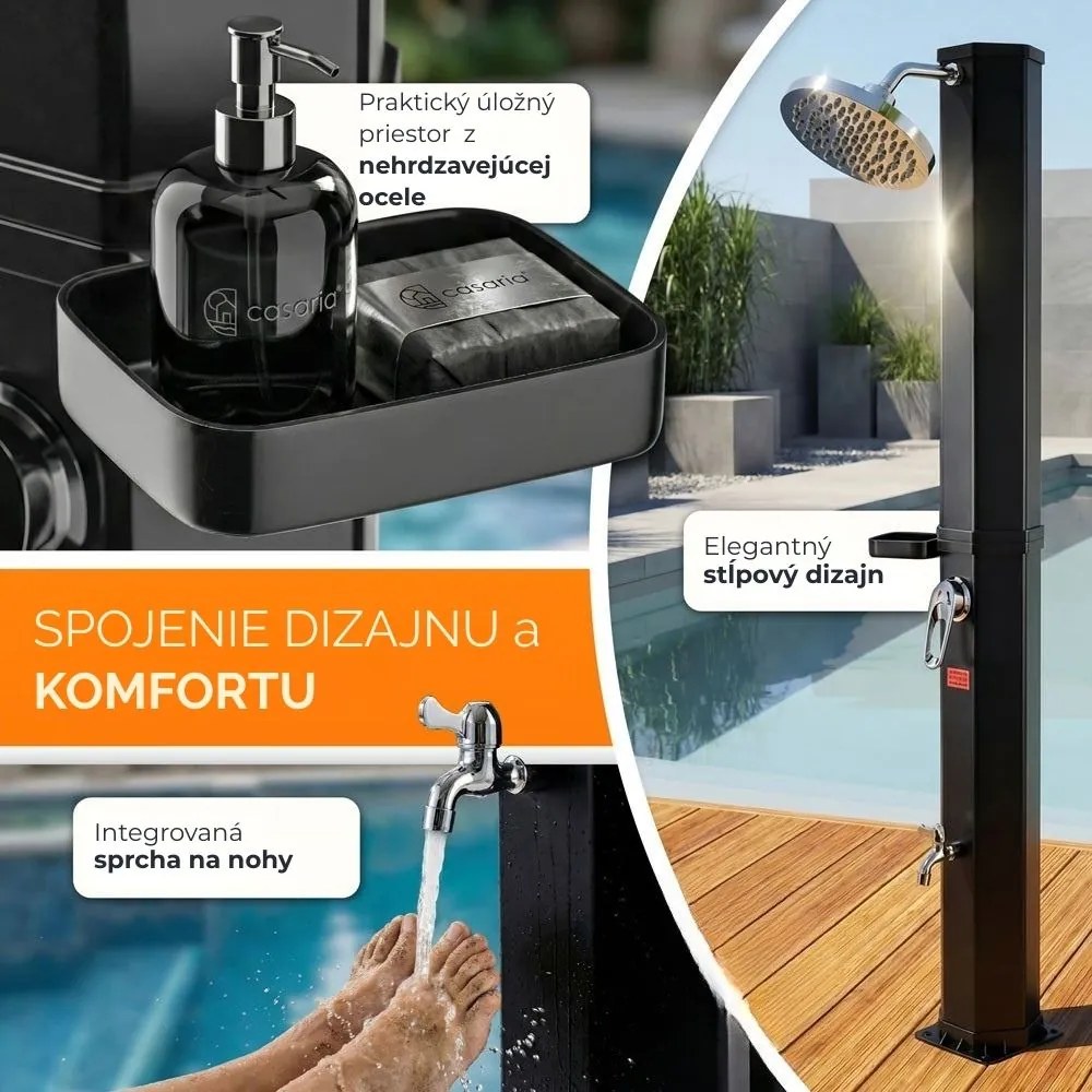 Solárna sprcha s krytom HAVANA, 60 l, čierna Casaria