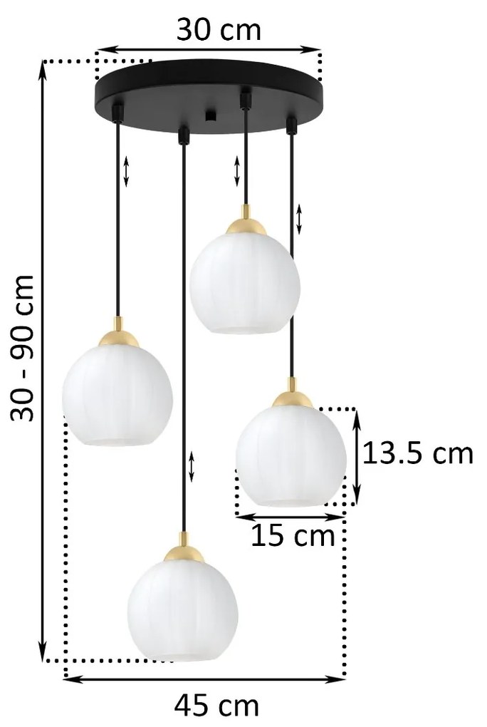 Závesné svietidlo Costa, 4x biele sklenené tienidlo, b/g, o