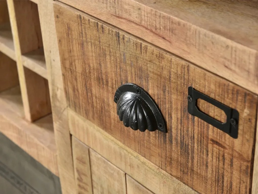 furniture-nabytek.cz - Masivní komoda Highboard Pune z mangového dřeva, lakovaná, přírodní barva – 80×43×110 cm