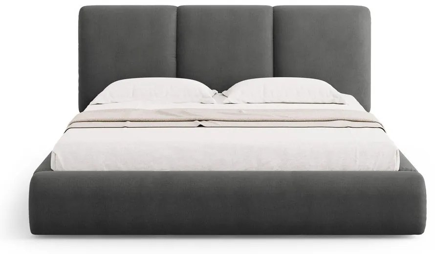 Sivá čalúnená dvojlôžková posteľ s úložným priestorom s roštom 140x200 cm Brody – Mazzini Beds