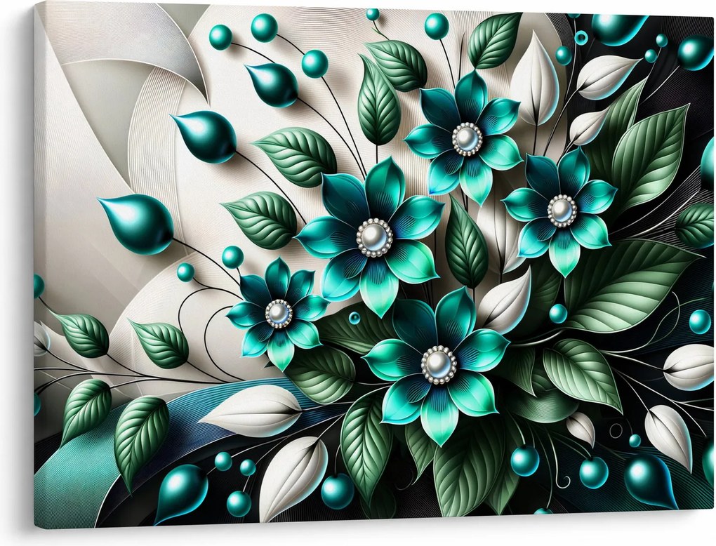 Obraz - 3D tyrkysové kvety (70x50 cm)