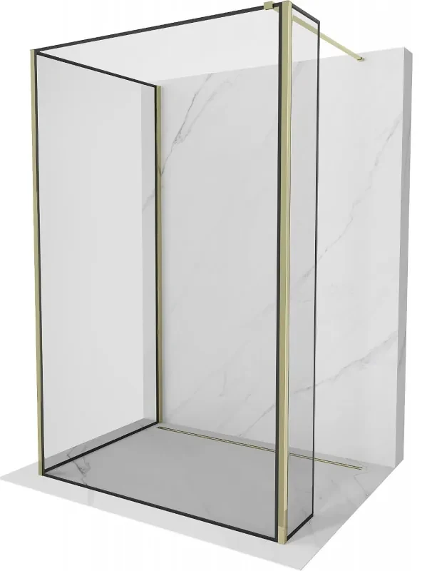 Mexen Kioto sprchová zástena Walk-in 130 x 90 x 30 cm, čierny vzor, zlatá - 800-130-090-221-50-70-030