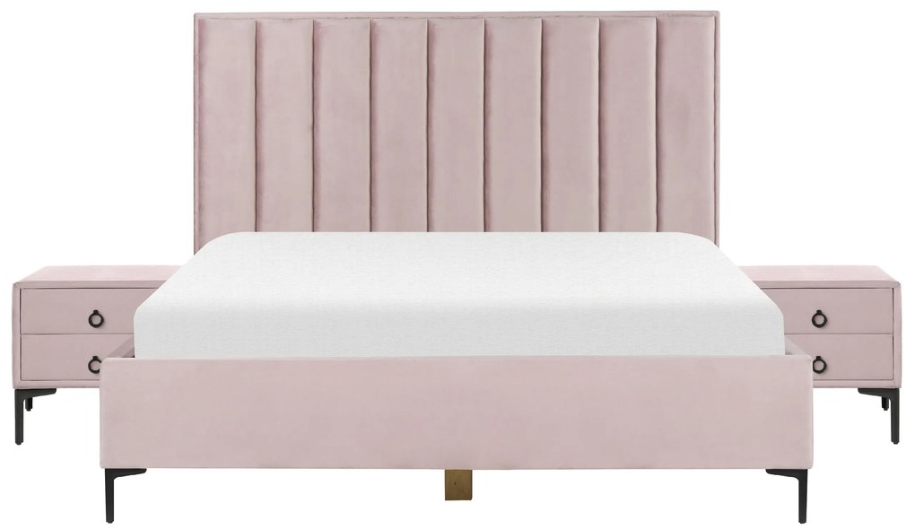 Zamatová súprava nábytku do spálne 180 x 200 cm ružová SEZANNE Beliani