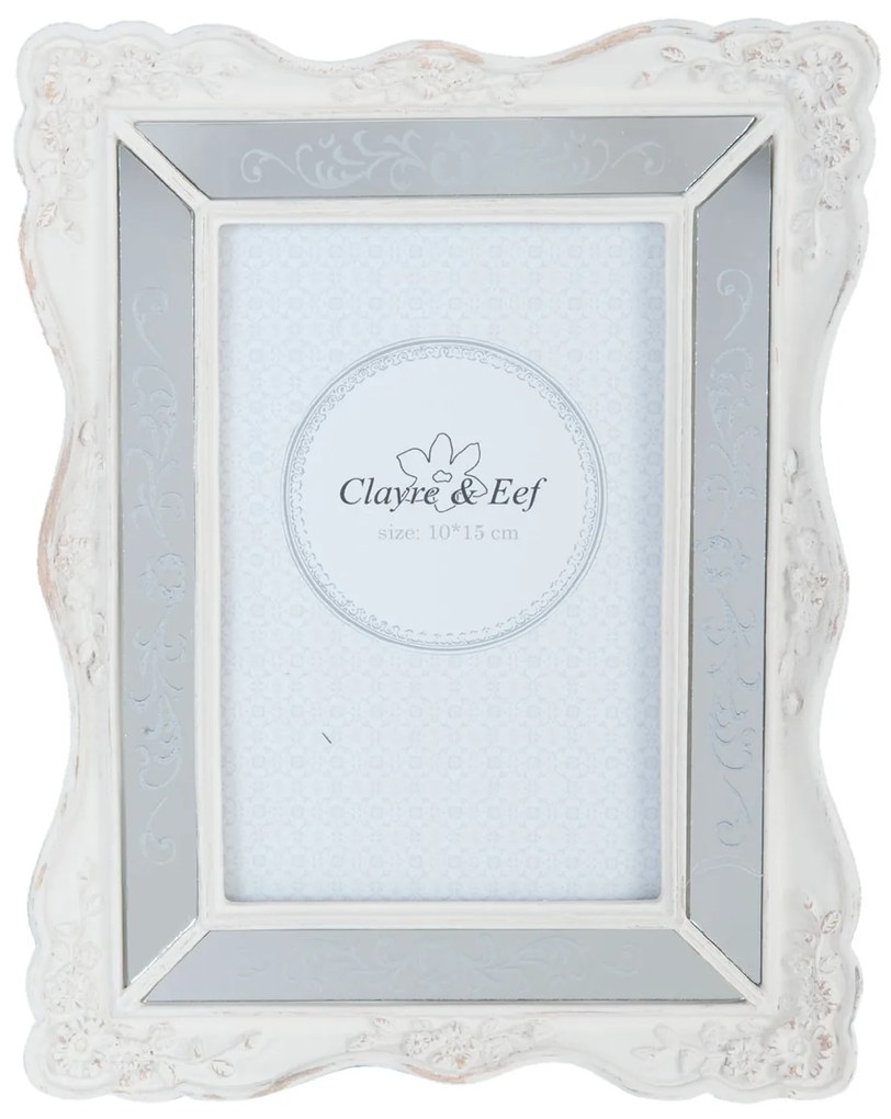 Biely fotorámček s patinou a zrkadlami - 17 * 2 * 22 cm / 10 * 15 cm