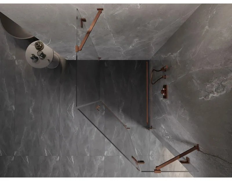 Mexen Lunar, pravý výklopný päťuholníkový sprchový kút 80 x 90 cm, 8mm číre sklo, profil ružové zlato, 831-080P-090L-60-00-P