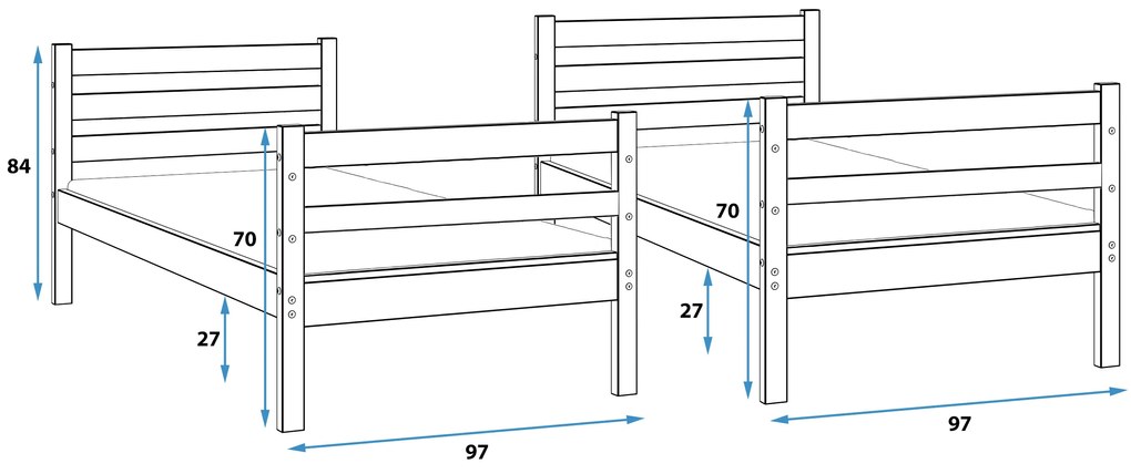 Poschodová posteľ s matracmi ERIK natural 190x90 borovica