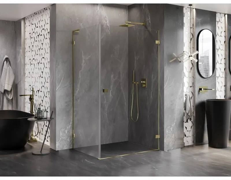 Mexen Lunar-B L pravý výklopný sprchový kút 95 x 80 cm, číre sklo, zlatá lesklá, 832L-095-080-50-00-P