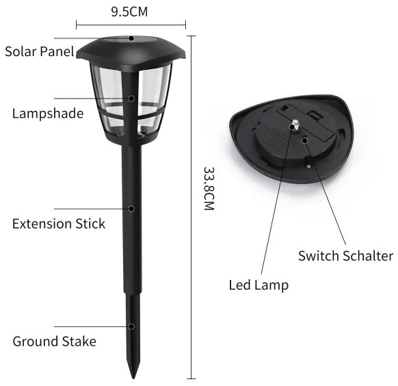 Aigostar - Sada 12x LED solárnych lámp LED/0,06W/2V 33,8 cm 6500K IP44 čierna