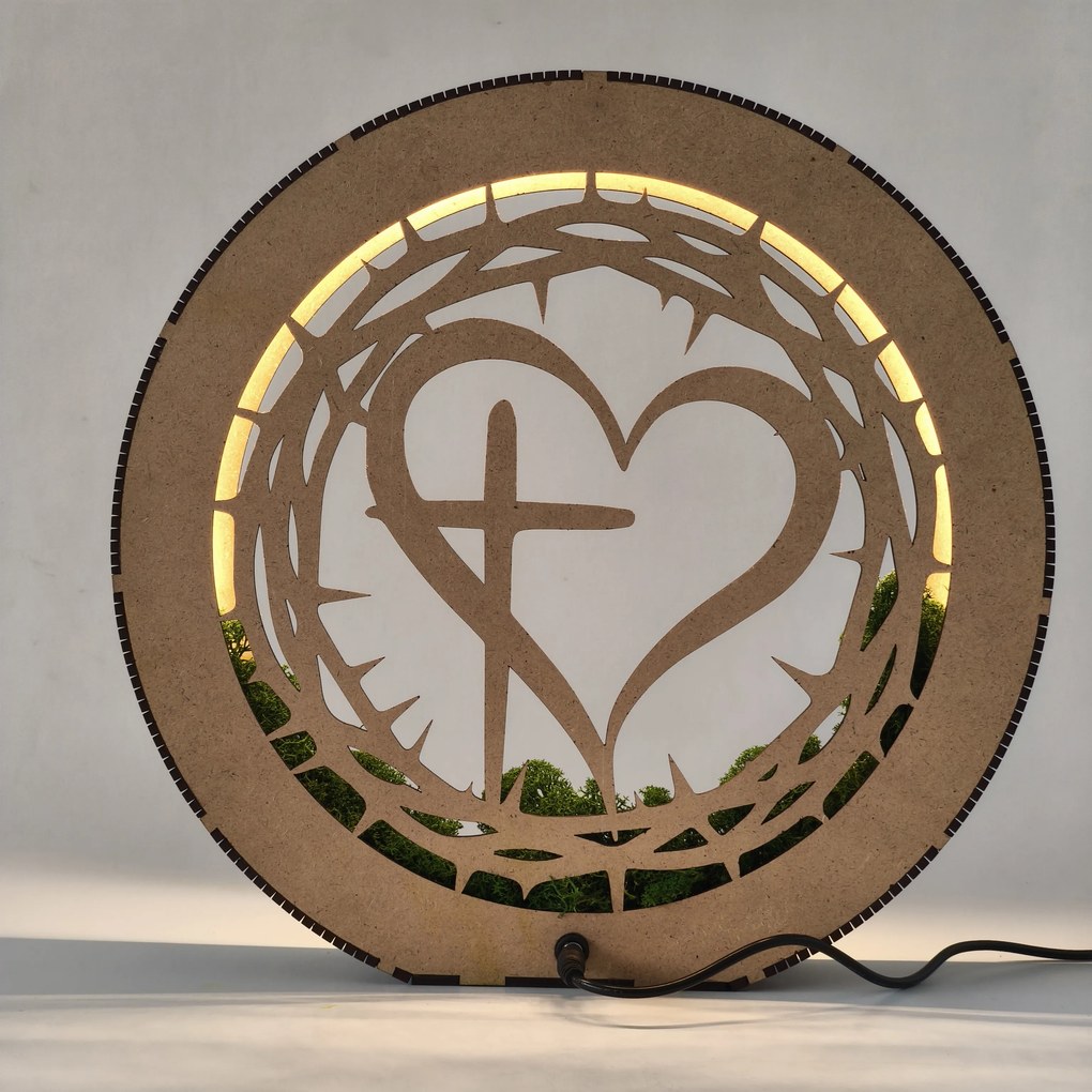 Stmievateľná LED lampa Srdce s krížom | JEZUE: HDF - Orech 20 cm 4780-115105 LED0609