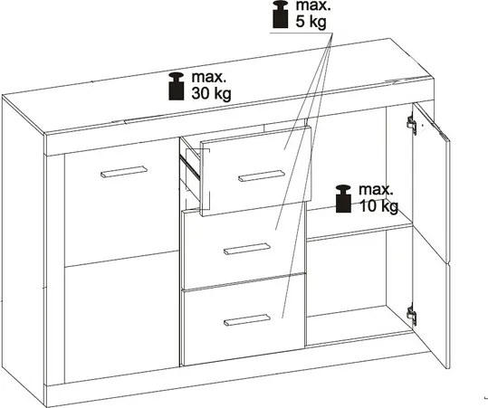 Komoda Stone 147 cm, betón/biela