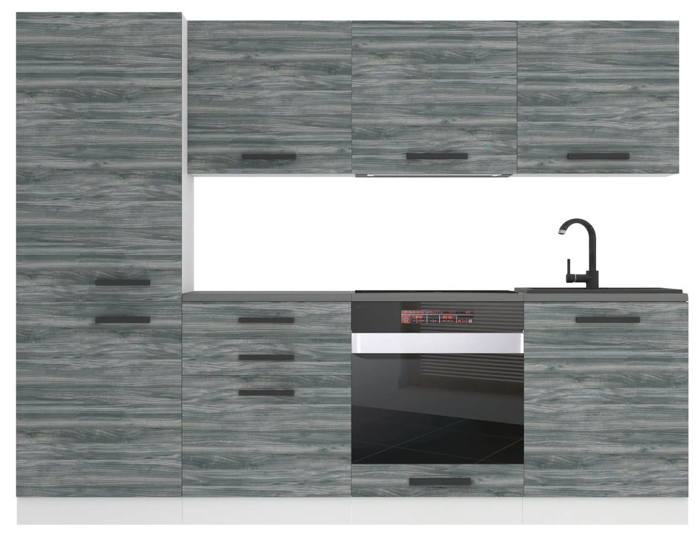 Kuchynská linka Belini Premium Full Version 240 cm šedý antracit Glamour Wood s pracovnou doskou SANDY