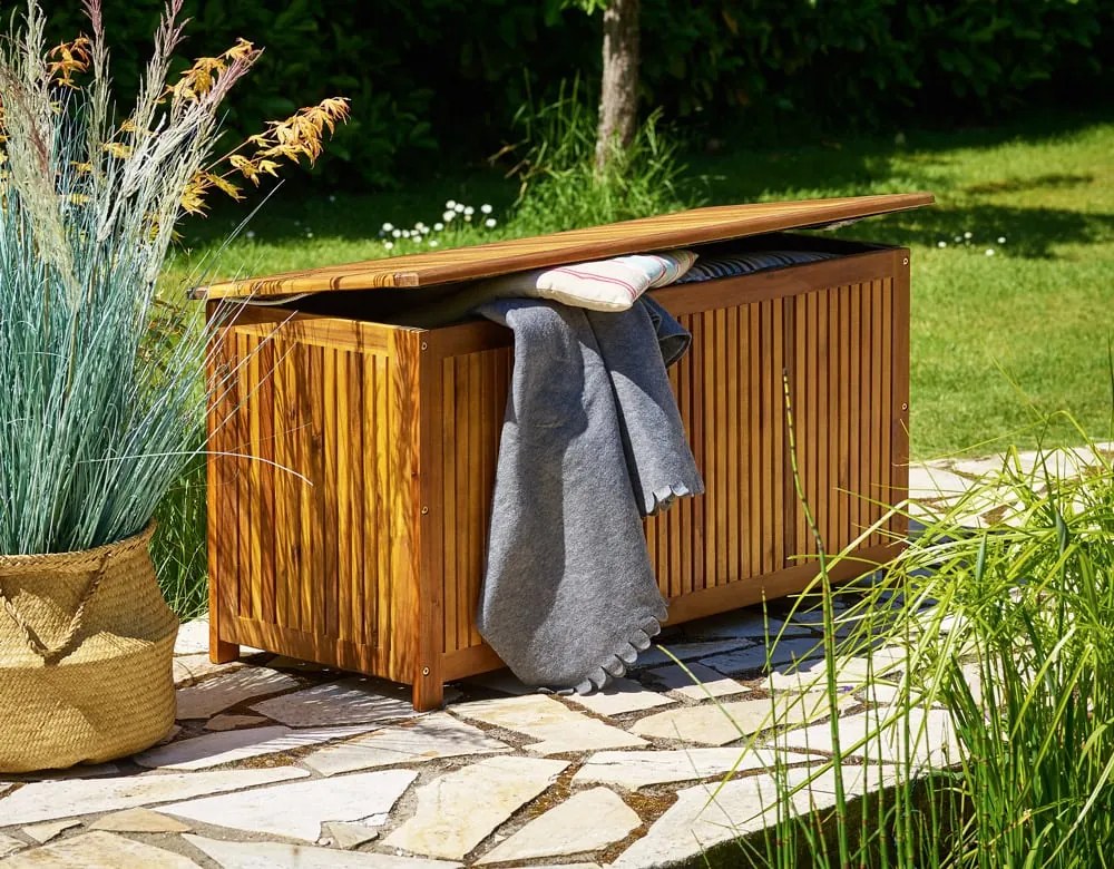 Casaria Drevený úložný box ACACIA, 117x50x59cm, prírodná hnedá