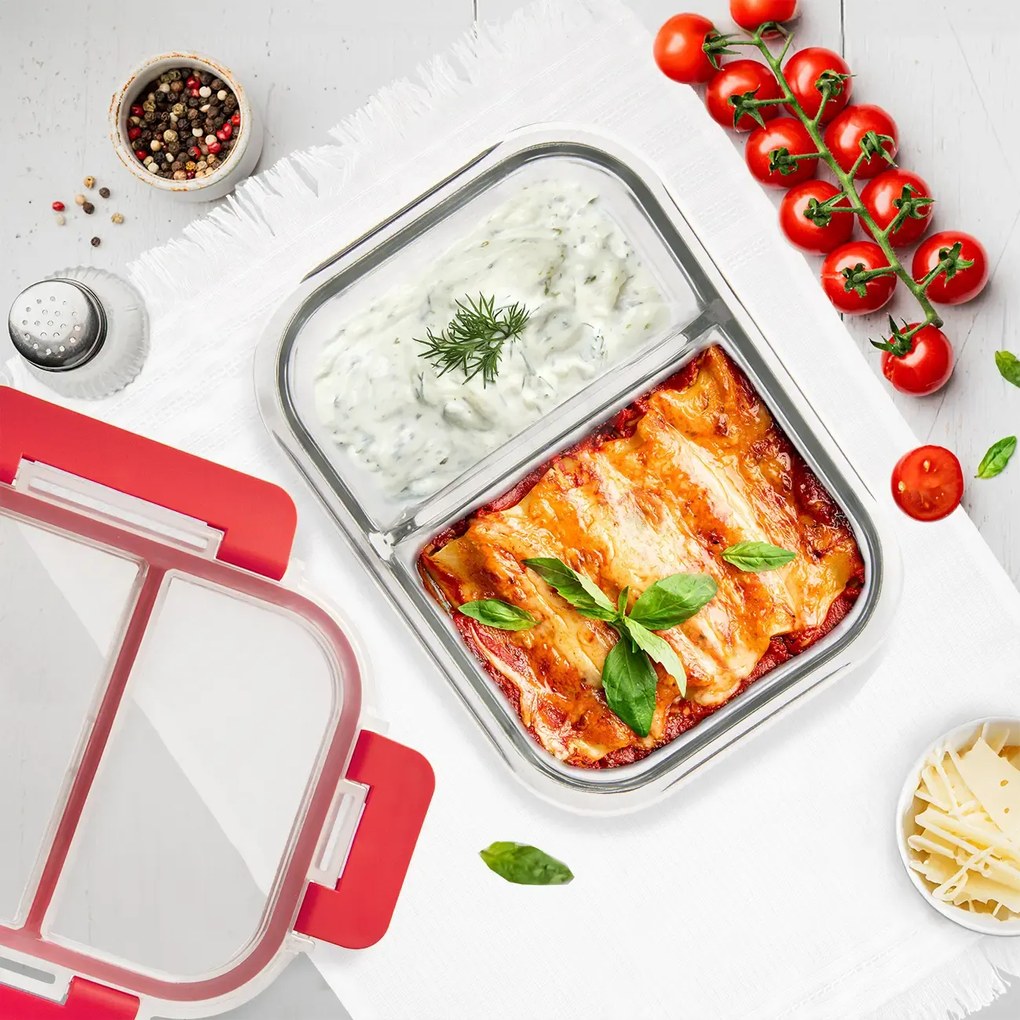 Sklenená delená zapekacia miska, obedár a desiatový box, 500+800ml