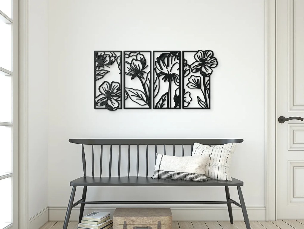 drevko 4-dielny obraz na stenu Kvety Rozmer obrazu: 32 x 65 cm, Farba dekorácie: Čierna