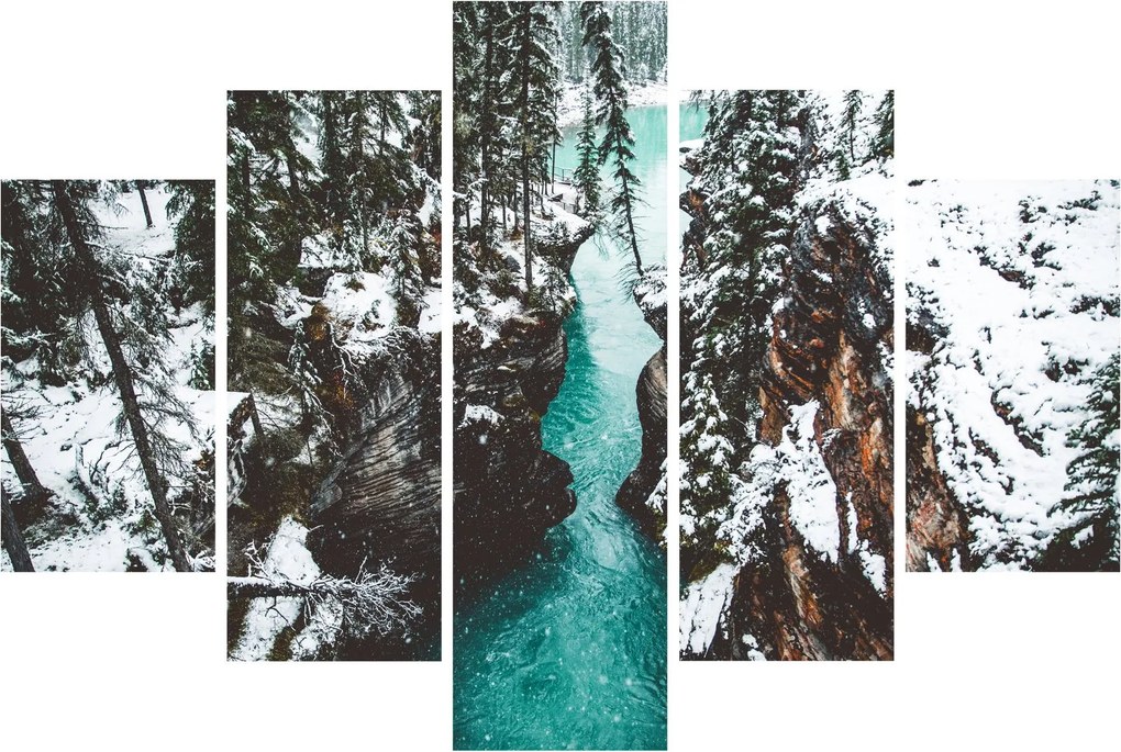 Obraz - horská rieka v zime (150x105 cm)