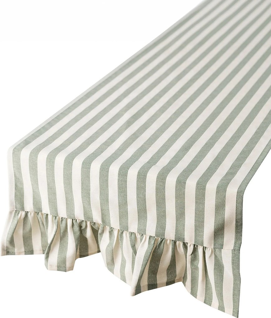 Bežec s volánom 40x160 cm farba produktu zelená látka vzorované