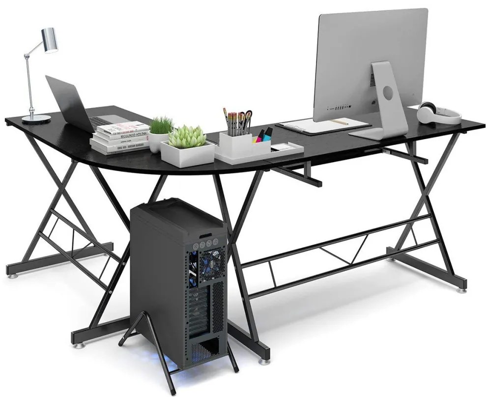 Písací stôl v tvare L- čierny