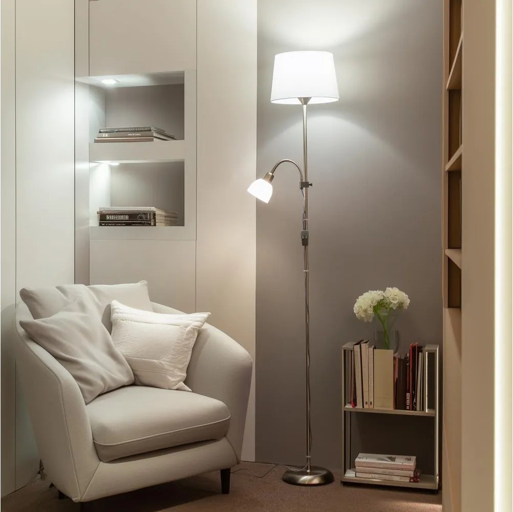 BRILAGI - Stojacia lampa CERIA 1xE27/100W/230V + 1xE14/25W matný chróm/biela