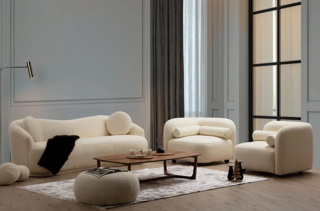 Třímístní pohovka Ancona 225 cm boucle krémová