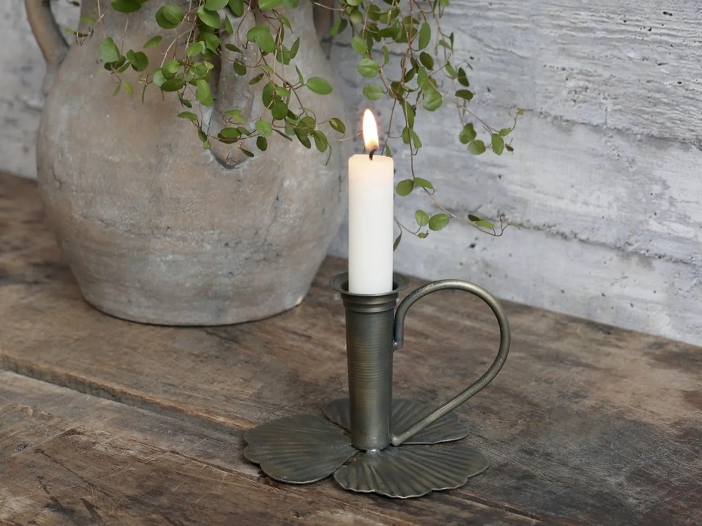 Bronzový antik svietnik na úzku sviečku Leaves - 13*12*9cm