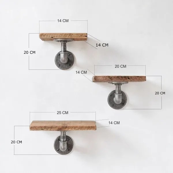 SADA 3x Nástenná polica BORURAF smrek/čierna