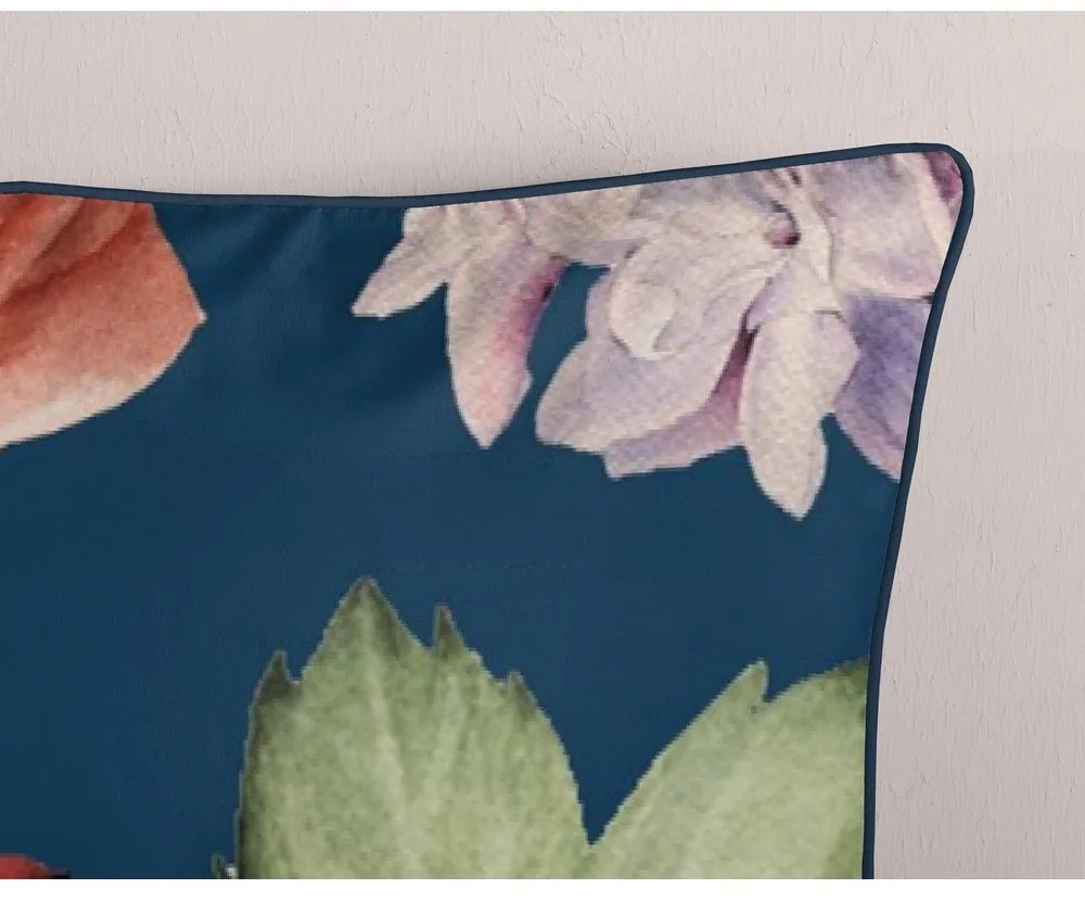 Tmavomodré obliečky na dvojlôžko/predĺžené z bavlneného saténu 200x220 cm Fiori – Descanso