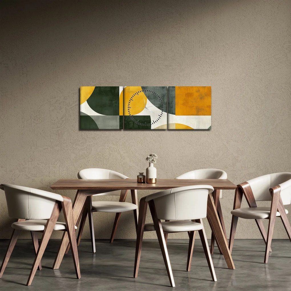 Obraz - Abstrakcia v olivovej farbe (s hodinami) (90x30 cm)