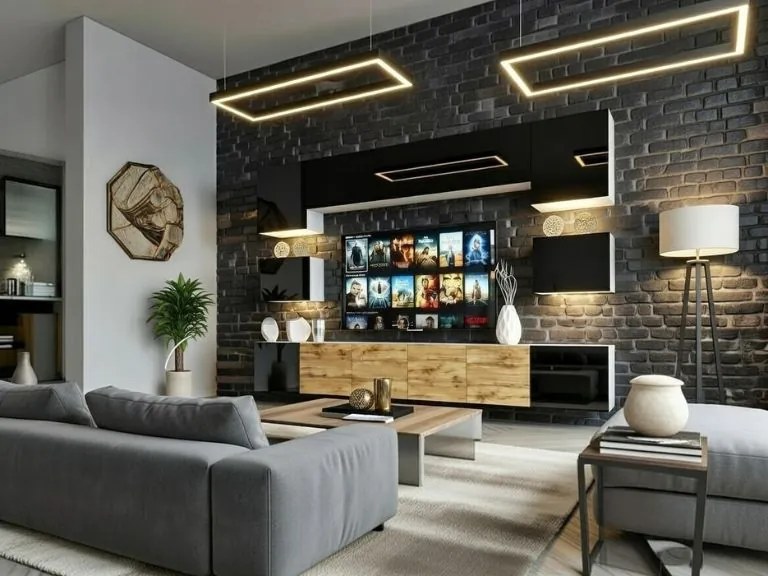 Obývacia stena Belini Premium Full Version čierny lesk / dub wotan + LED osvetlenie Nexum 53