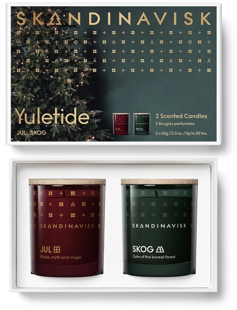 SKANDINAVISK Darčekový set sviečok Yuletide - JUL and SKOG – 2 x 65 g