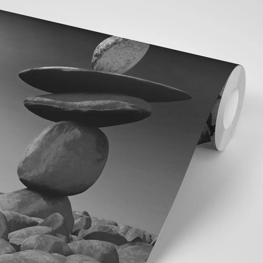 Samolepiaca tapeta kamene v čiernobielom mesačnom svetle - 150x100