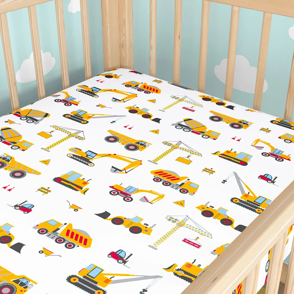 Goldea bavlnená napínacia plachta do detskej postieľky - nákladné autá a bagre 60 x 120 cm