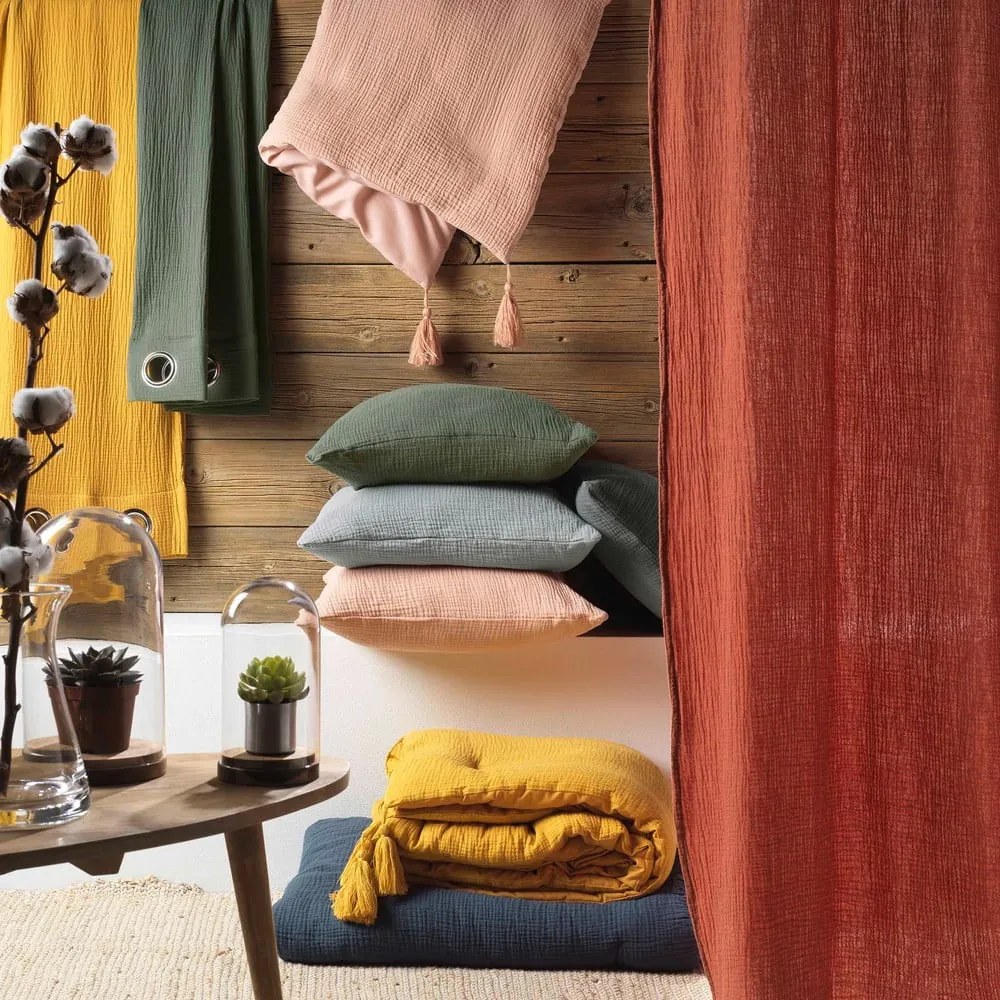 Svetlozelené predĺžené mušelínové obliečky na dvojlôžko 240x260 cm Angelia – douceur d'intérieur