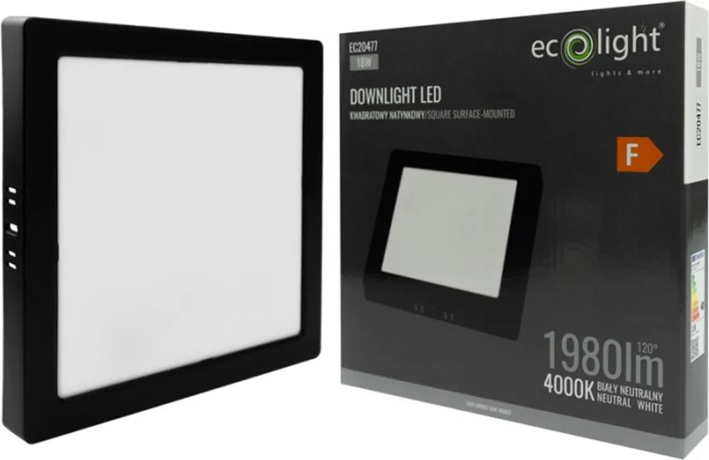 LED prisadený stropný panel – štvorec, 18 W, 1980 lm, čierny