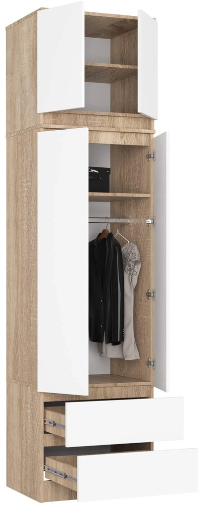 Šatníková skriňa s nástavcom STAR 234 cm biela/dub sonoma