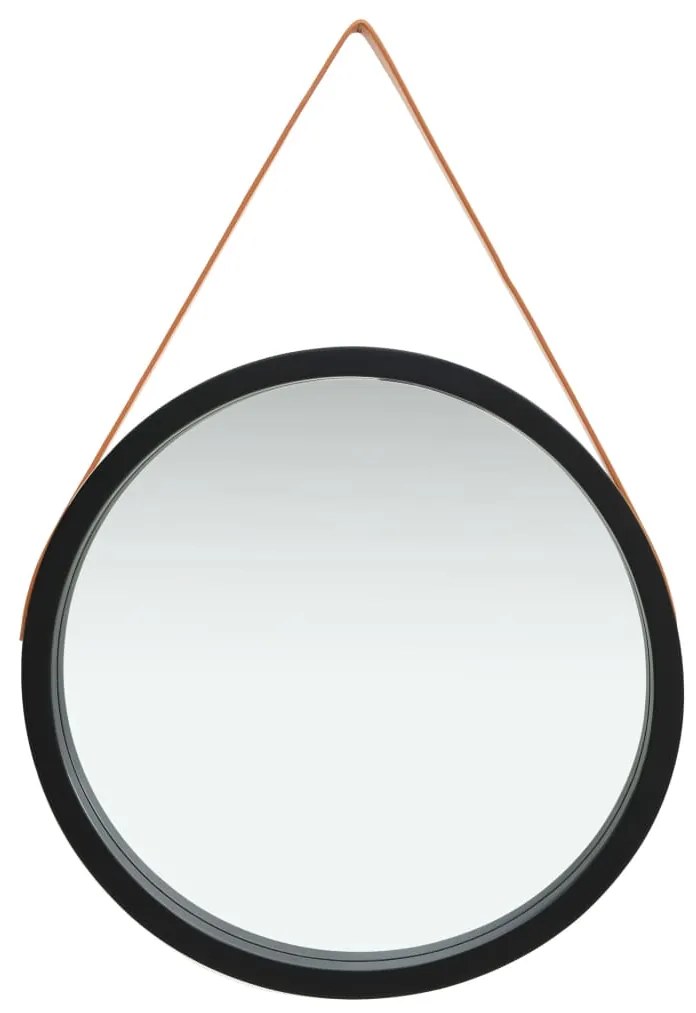 vidaXL Nástenné zrkadlo s popruhom čierne 60 cm