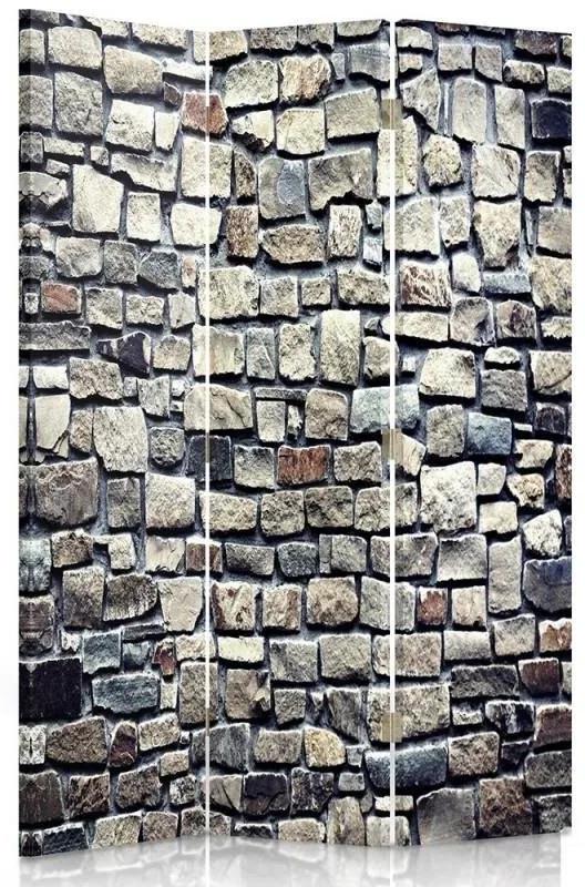 Ozdobný paraván, Kamenná zeď - 110x170 cm, trojdielny, obojstranný paraván 360°