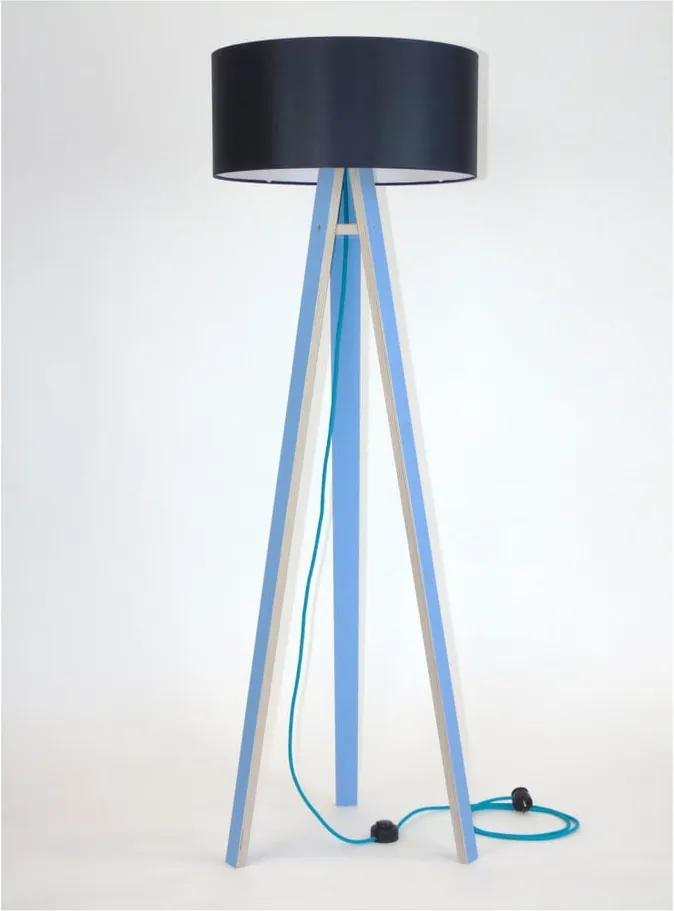 Modrá stojacia lampa s čiernym tienidlom a tyrkysovým káblom Ragaba Wanda