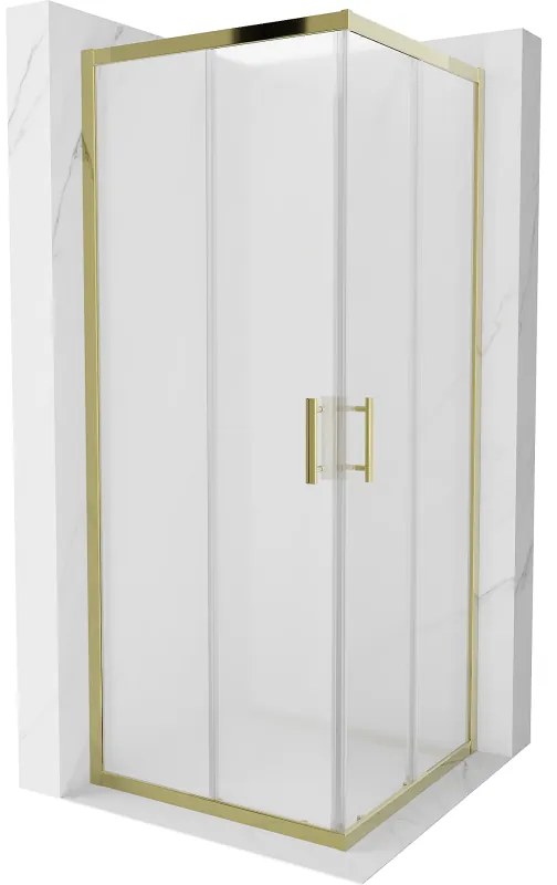 Mexen Rio, štvorcový sprchovací kút s posuvnými dverami 80(dvere) x 80(dvere) x 190 cm, 6mm sklo námraza, zlatý profil, 860-080-080-50-30