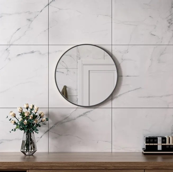 Erga Round, okrúhle zrkadlo 50cm, čierny rám, ERG-V01-ROUND-5050-BK