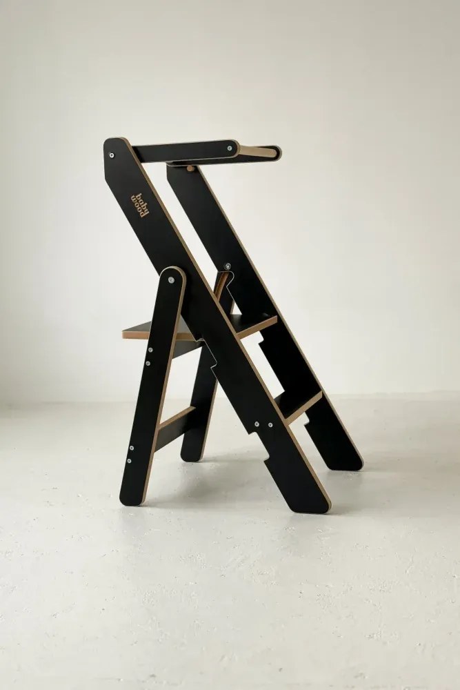 Učiaca montessori detská veža skladacia čierna