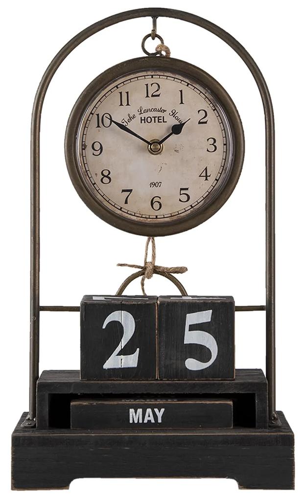 Retro stolové hodiny s dreveným kalendárom, 23x12x39cm