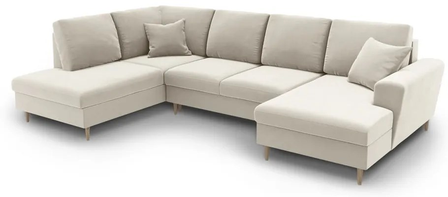 Béžová zamatová rozkladacia/s úložným priestorom rohová pohovka (ľavý roh/do "U") Kyoto – Cosmopolitan Design