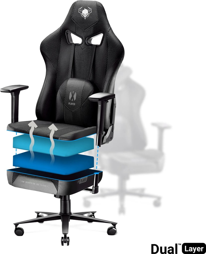 Herné kreslo s látkovým poťahom, veľkosť King Size, čierne: Diablo X-Player 2.0