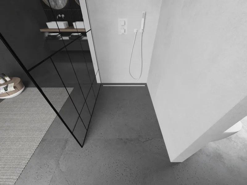 Mexen Kioto, Walk-In sprchová zástena 70 x 200 cm, 8mm sklo číre/čierny vzor, biely profil, 800-070-101-20-78