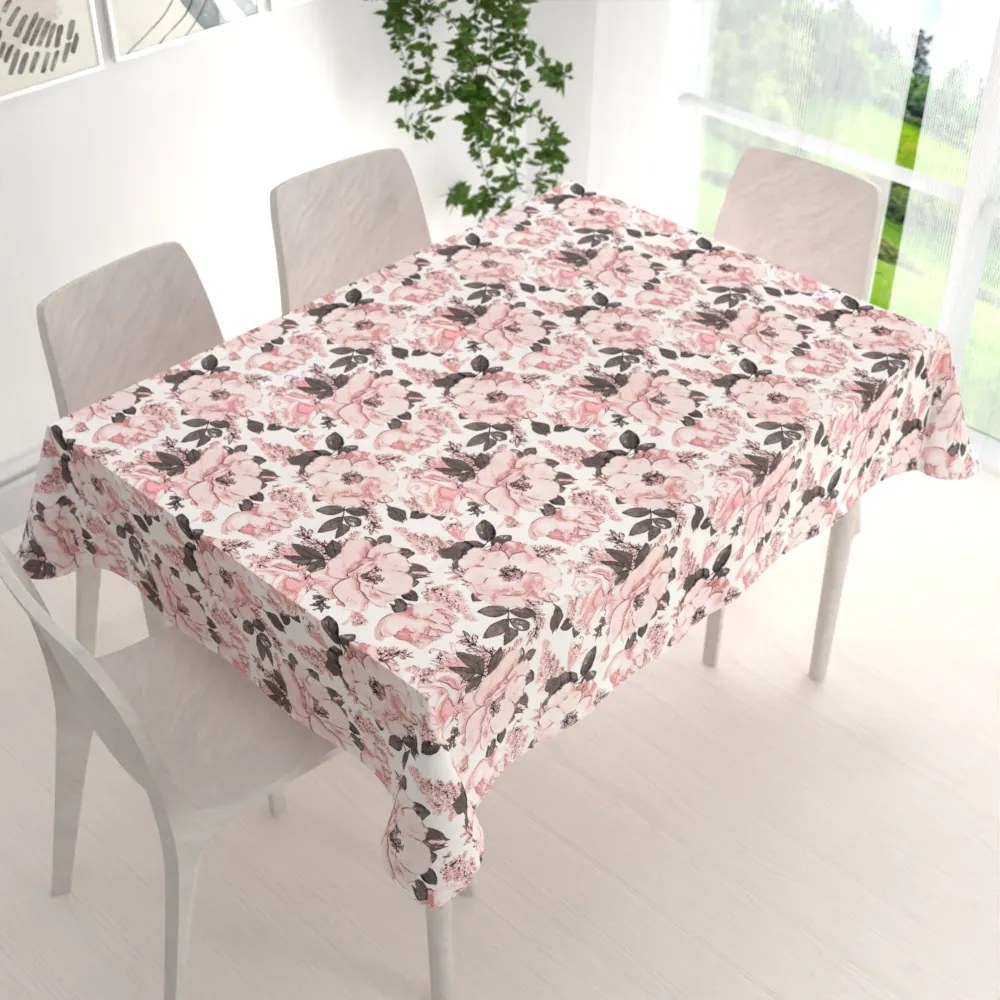 Biante Bavlnený obdĺžnikový obrus Sandra SA-549 Ružové ruže a puky na bielom 120x180 cm